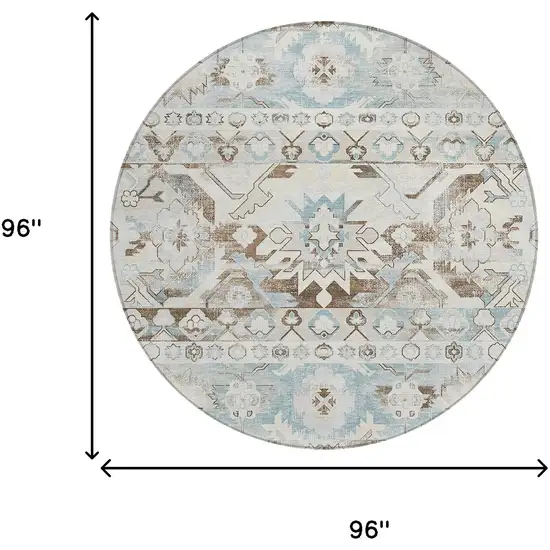 8' Ivory And Linen Round Cactus Washable Indoor Outdoor Area Rug Photo 6