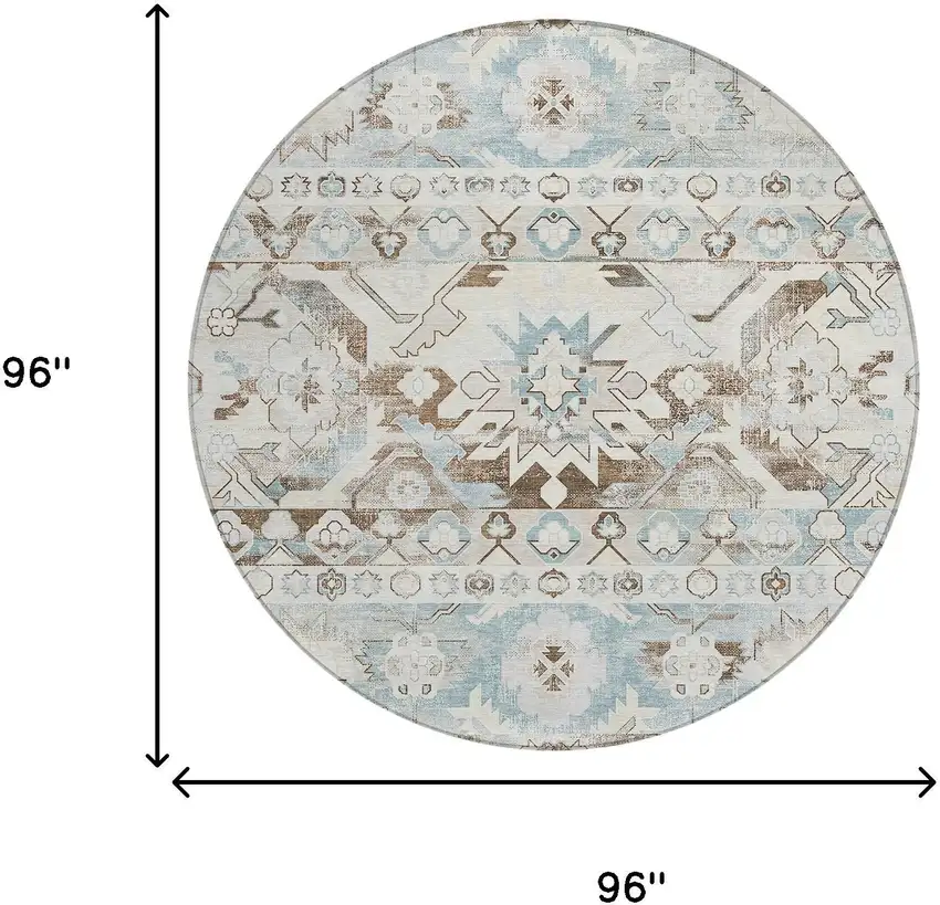 8' Ivory And Linen Round Cactus Washable Indoor Outdoor Area Rug Photo 6