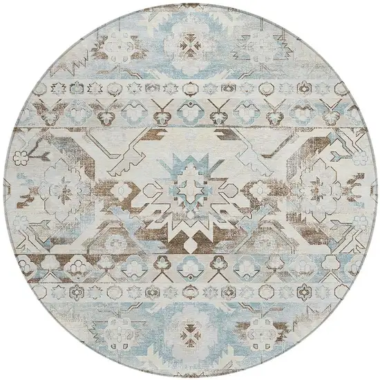 8' Ivory And Linen Round Cactus Washable Indoor Outdoor Area Rug Photo 1