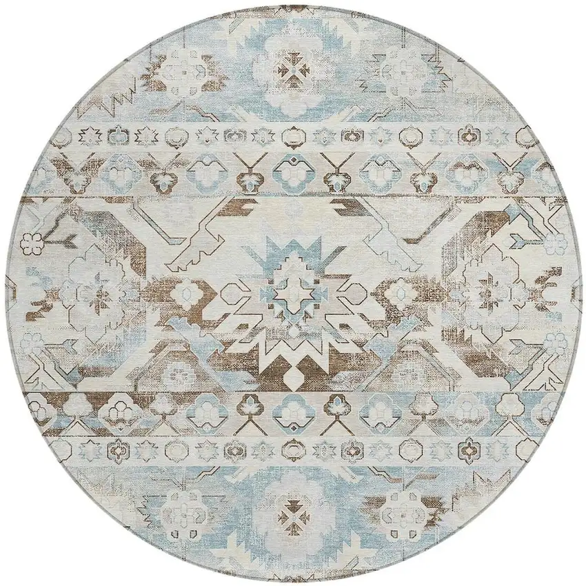8' Ivory And Linen Round Cactus Washable Indoor Outdoor Area Rug Photo 1