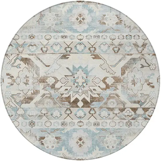 8' Ivory And Linen Round Cactus Washable Indoor Outdoor Area Rug Photo 3