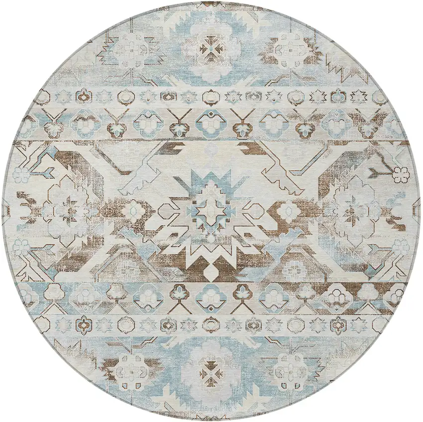 8' Ivory And Linen Round Cactus Washable Indoor Outdoor Area Rug Photo 3