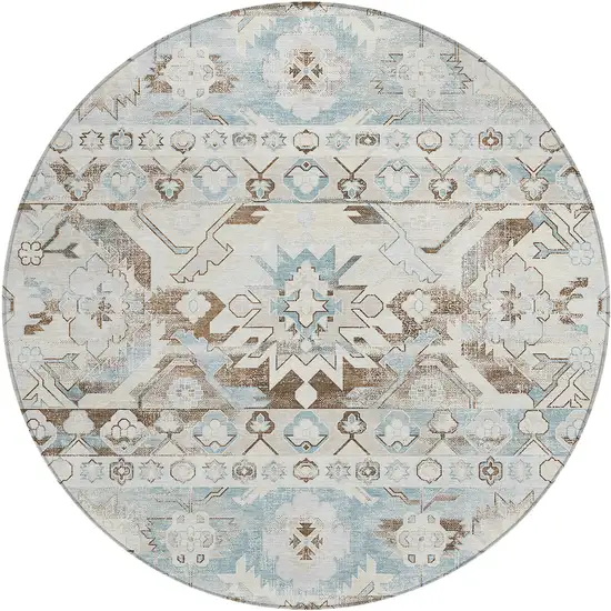 8' Ivory And Linen Round Cactus Washable Indoor Outdoor Area Rug Photo 2