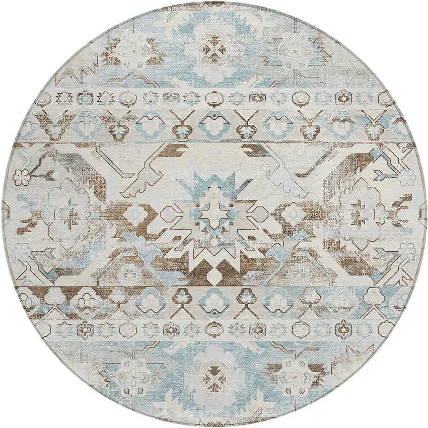 8' Ivory And Linen Round Cactus Washable Indoor Outdoor Area Rug Photo 2
