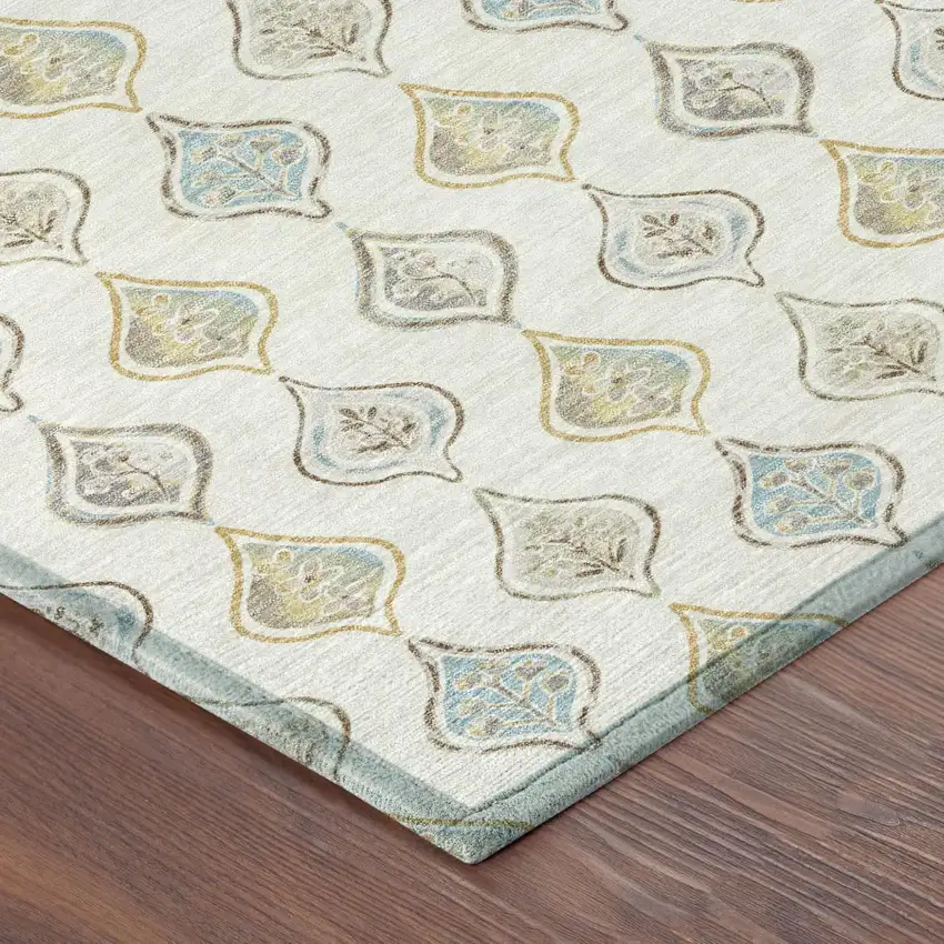 8' Ivory And Linen Round Floral Washable Indoor Outdoor Area Rug Photo 4