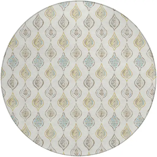 8' Ivory And Linen Round Floral Washable Indoor Outdoor Area Rug Photo 1