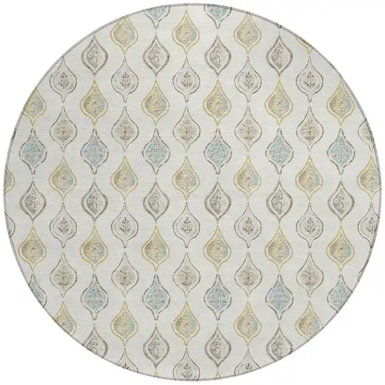 8' Ivory And Linen Round Floral Washable Indoor Outdoor Area Rug Photo 3