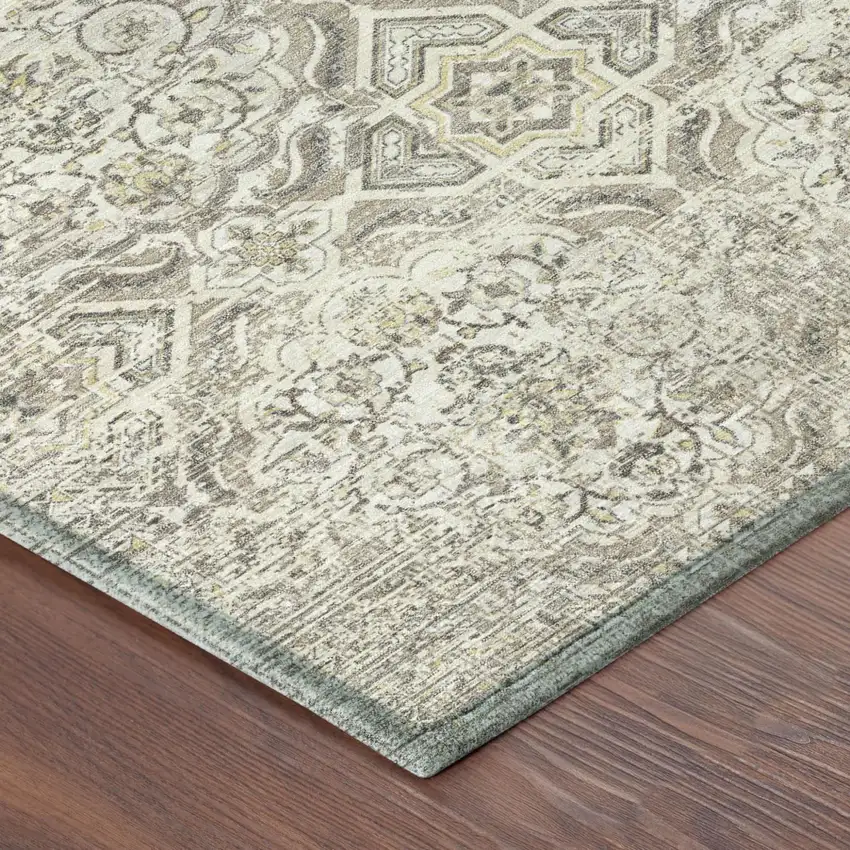 8' Ivory And Linen Round Floral Washable Indoor Outdoor Area Rug Photo 5