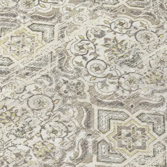 8' Ivory And Linen Round Floral Washable Indoor Outdoor Area Rug Photo 6