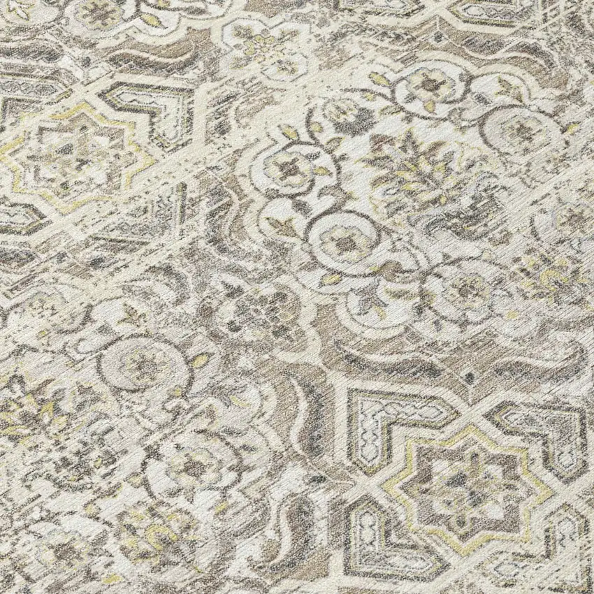 8' Ivory And Linen Round Floral Washable Indoor Outdoor Area Rug Photo 6