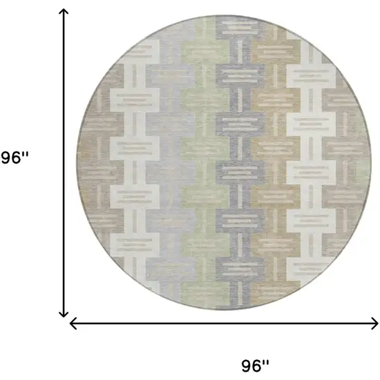 8' Ivory And Linen Round Geometric Washable Indoor Outdoor Area Rug Photo 7