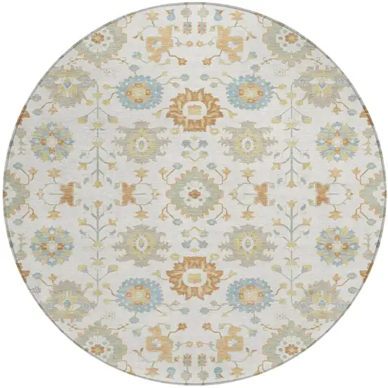 8' Ivory And Linen Round Geometric Washable Indoor Outdoor Area Rug Photo 1