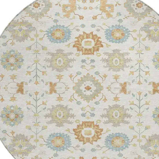 8' Ivory And Linen Round Geometric Washable Indoor Outdoor Area Rug Photo 2