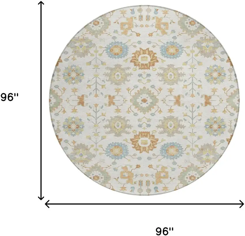 8' Ivory And Linen Round Geometric Washable Indoor Outdoor Area Rug Photo 6