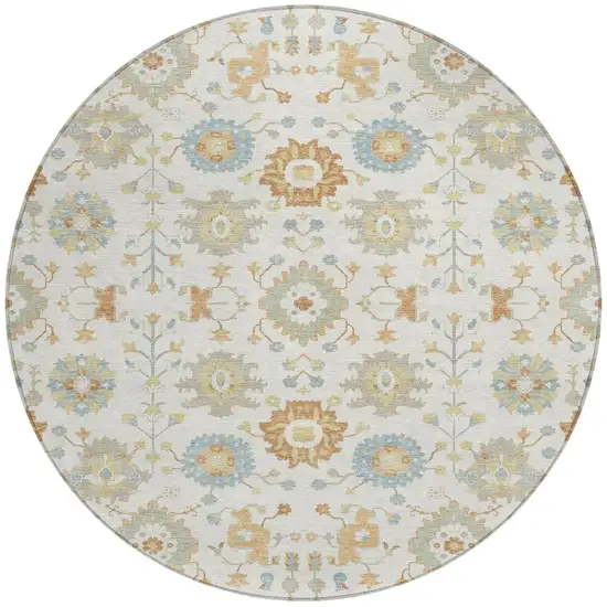 8' Ivory And Linen Round Geometric Washable Indoor Outdoor Area Rug Photo 3
