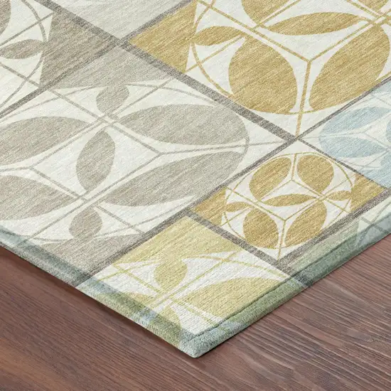 8' Ivory And Linen Round Geometric Washable Indoor Outdoor Area Rug Photo 4