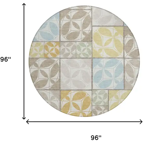 8' Ivory And Linen Round Geometric Washable Indoor Outdoor Area Rug Photo 6