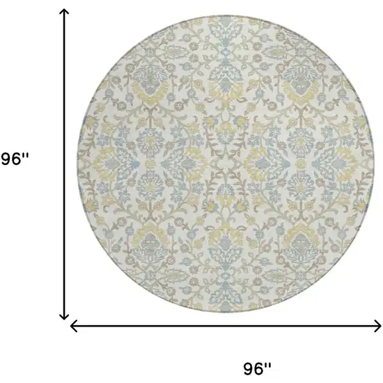 8' Ivory And Linen Round Geometric Washable Indoor Outdoor Area Rug Photo 6