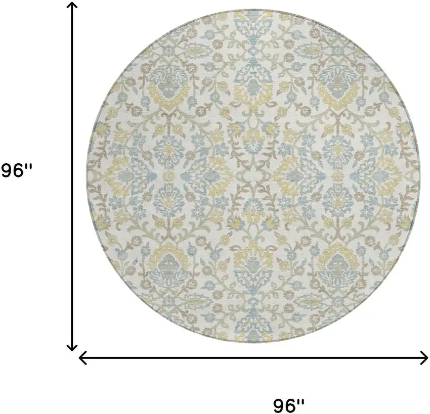 8' Ivory And Linen Round Geometric Washable Indoor Outdoor Area Rug Photo 6