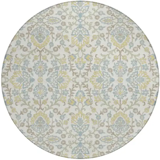 8' Ivory And Linen Round Geometric Washable Indoor Outdoor Area Rug Photo 1