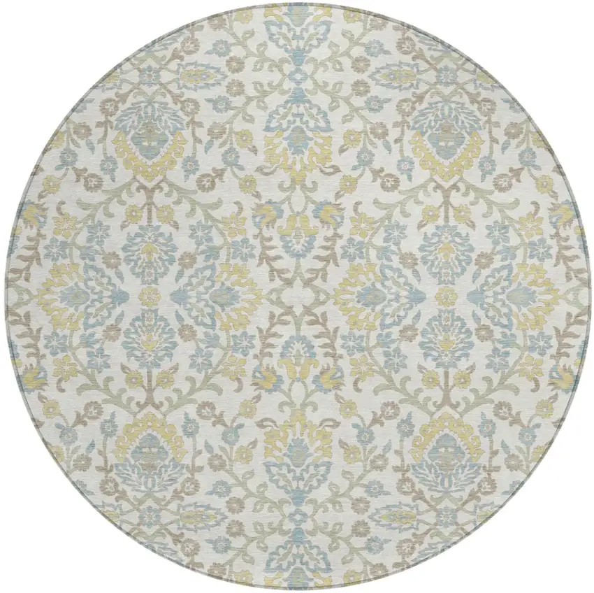 8' Ivory And Linen Round Geometric Washable Indoor Outdoor Area Rug Photo 1
