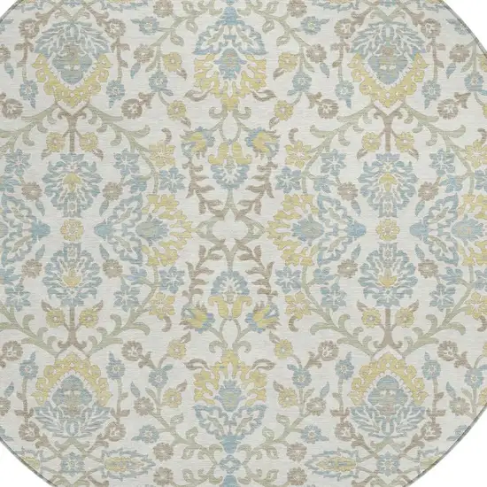8' Ivory And Linen Round Geometric Washable Indoor Outdoor Area Rug Photo 2