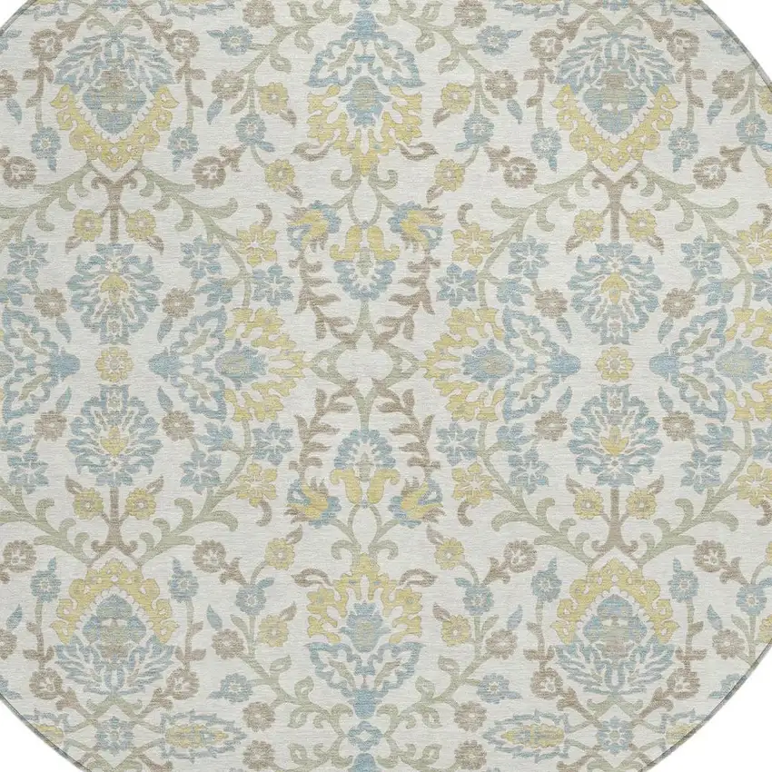 8' Ivory And Linen Round Geometric Washable Indoor Outdoor Area Rug Photo 2