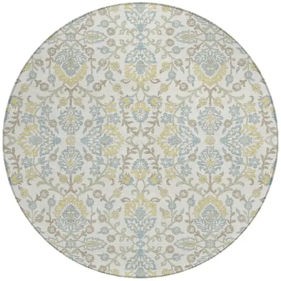 8' Ivory And Linen Round Geometric Washable Indoor Outdoor Area Rug Photo 3