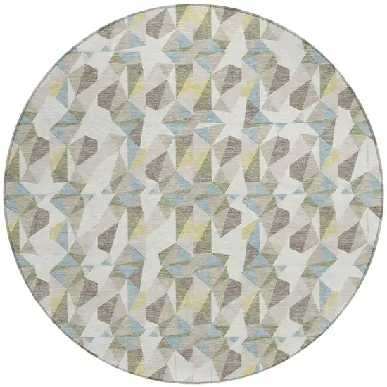 8' Ivory And Linen Round Geometric Washable Indoor Outdoor Area Rug Photo 3
