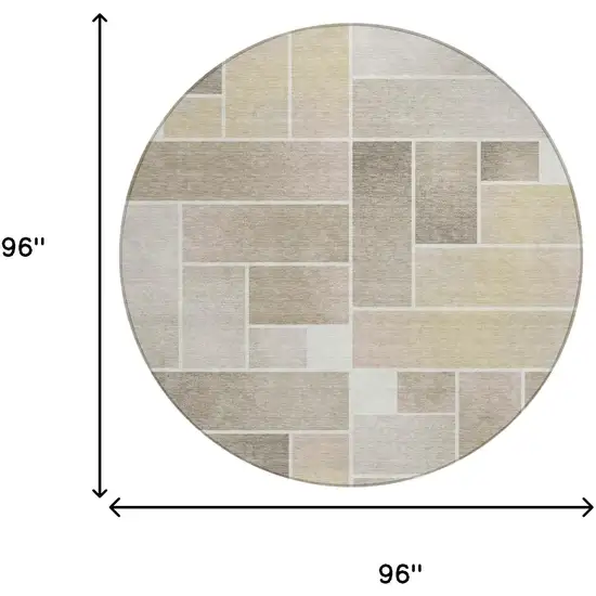 8' Ivory And Linen Round Geometric Washable Indoor Outdoor Area Rug Photo 7