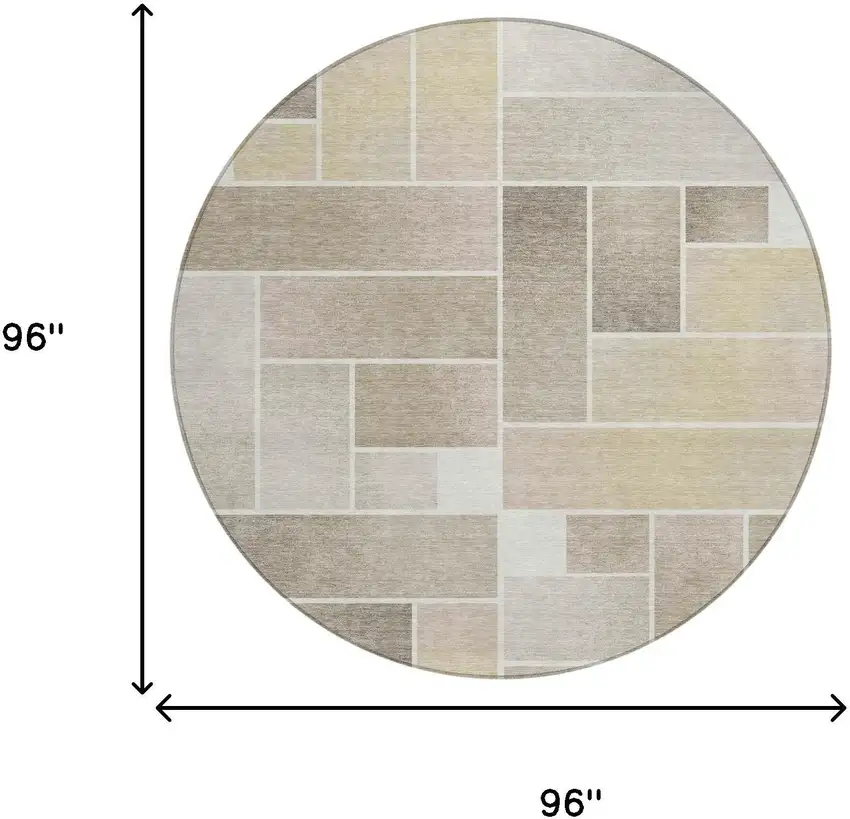 8' Ivory And Linen Round Geometric Washable Indoor Outdoor Area Rug Photo 7