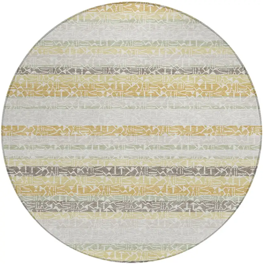 8' Ivory And Linen Round Striped Washable Indoor Outdoor Area Rug Photo 2