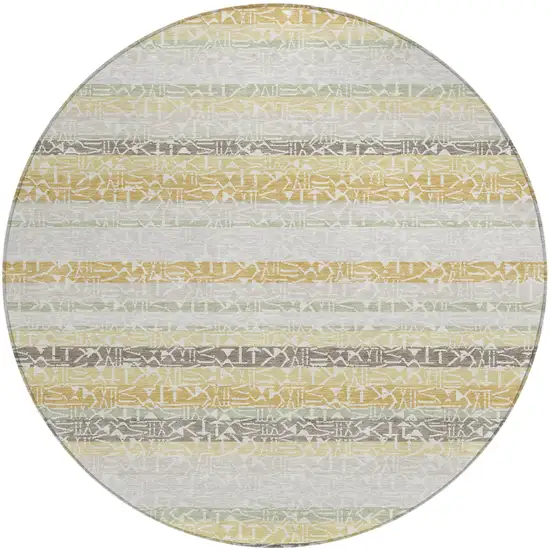 8' Ivory And Linen Round Striped Washable Indoor Outdoor Area Rug Photo 2