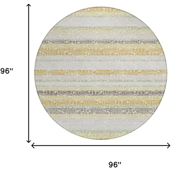 8' Ivory And Linen Round Striped Washable Indoor Outdoor Area Rug Photo 5