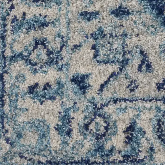 7' Ivory And Navy Blue Floral Medallion Distressed Runner Rug Photo 9