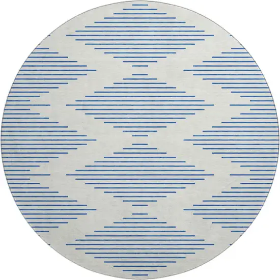 8' Ivory And Navy Blue Geometric Washable Round Rug With UV Protection Photo 1