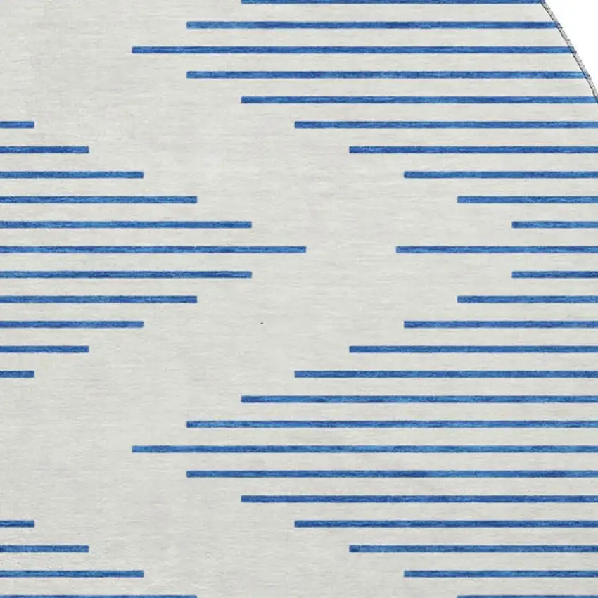 8' Ivory And Navy Blue Geometric Washable Round Rug With UV Protection Photo 3