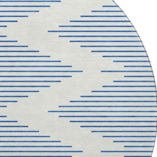 8' Ivory And Navy Blue Geometric Washable Round Rug With UV Protection Photo 3