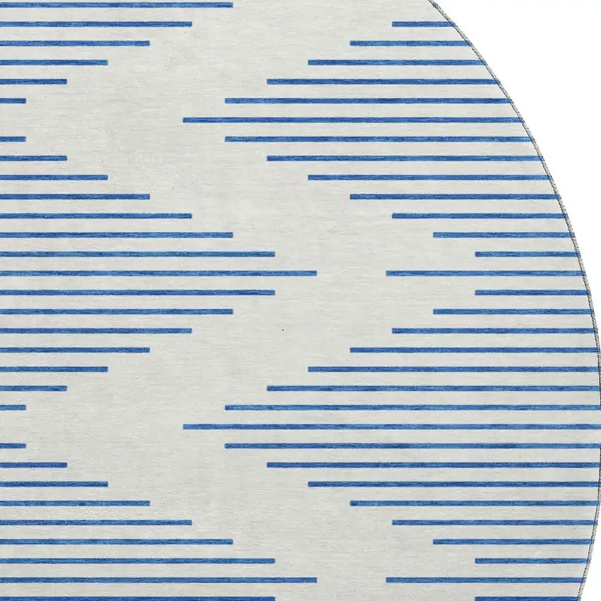 8' Ivory And Navy Blue Geometric Washable Round Rug With UV Protection Photo 3
