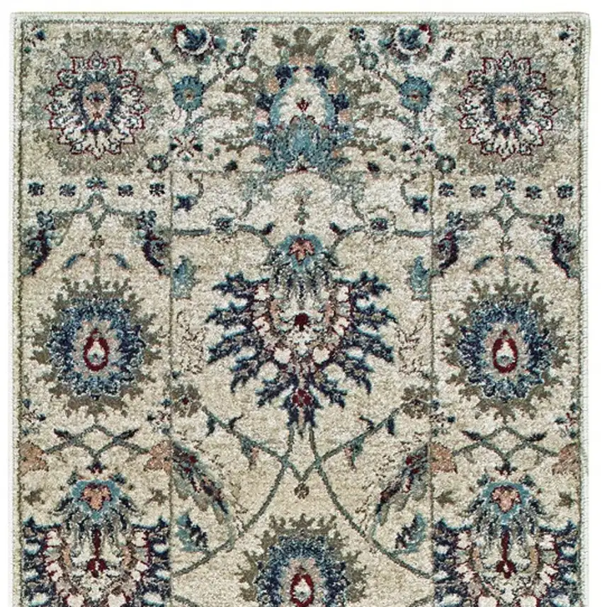 8' Ivory And Navy Blue Oriental Runner Rug Photo 4