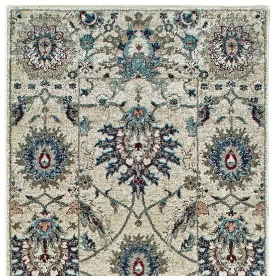 8' Ivory And Navy Blue Oriental Runner Rug Photo 4