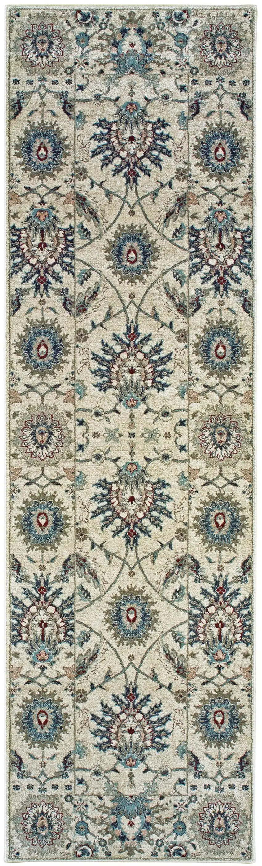 8' Ivory And Navy Blue Oriental Runner Rug Photo 2