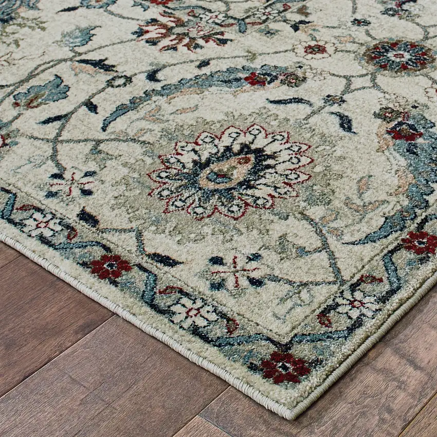 8' Ivory And Navy Blue Oriental Runner Rug Photo 6