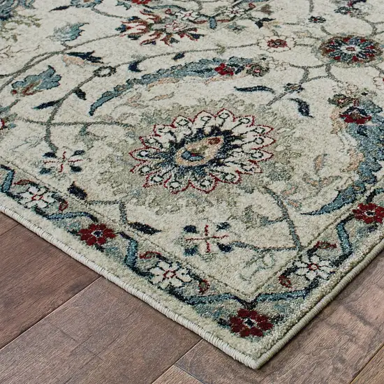 8' Ivory And Navy Blue Oriental Runner Rug Photo 6