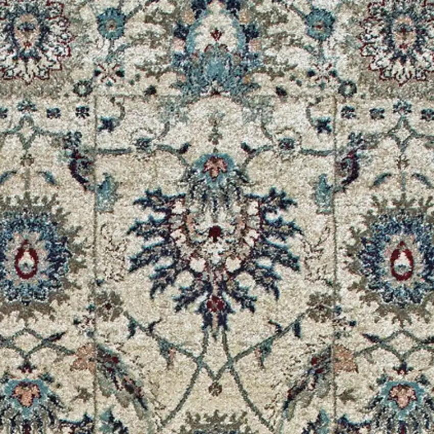 8' Ivory And Navy Blue Oriental Runner Rug Photo 5