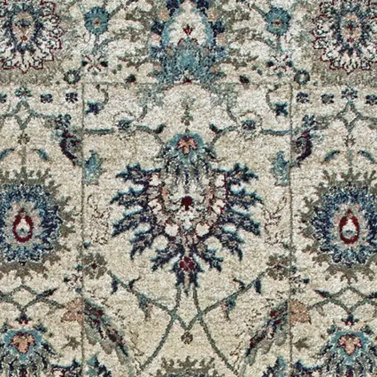 8' Ivory And Navy Blue Oriental Runner Rug Photo 5