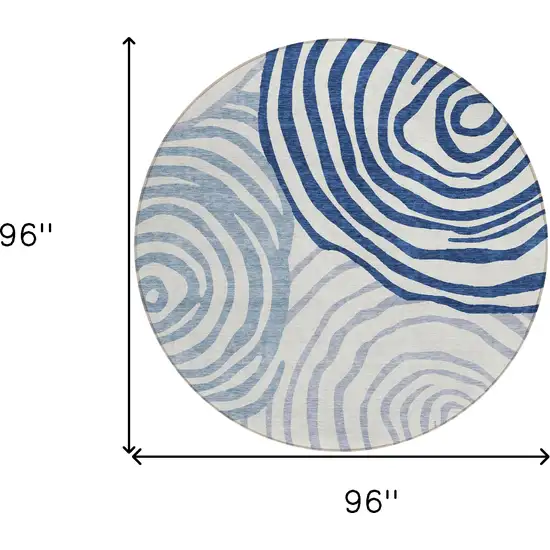 8' Ivory And Navy Blue Round Abstract Washable Indoor Outdoor Area Rug Photo 8