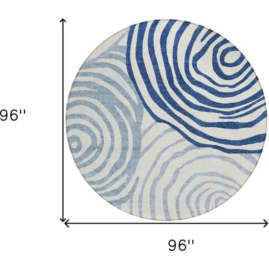 8' Ivory And Navy Blue Round Abstract Washable Indoor Outdoor Area Rug Photo 8
