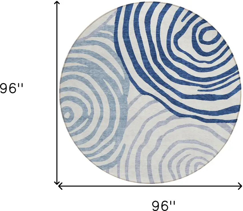 8' Ivory And Navy Blue Round Abstract Washable Indoor Outdoor Area Rug Photo 8