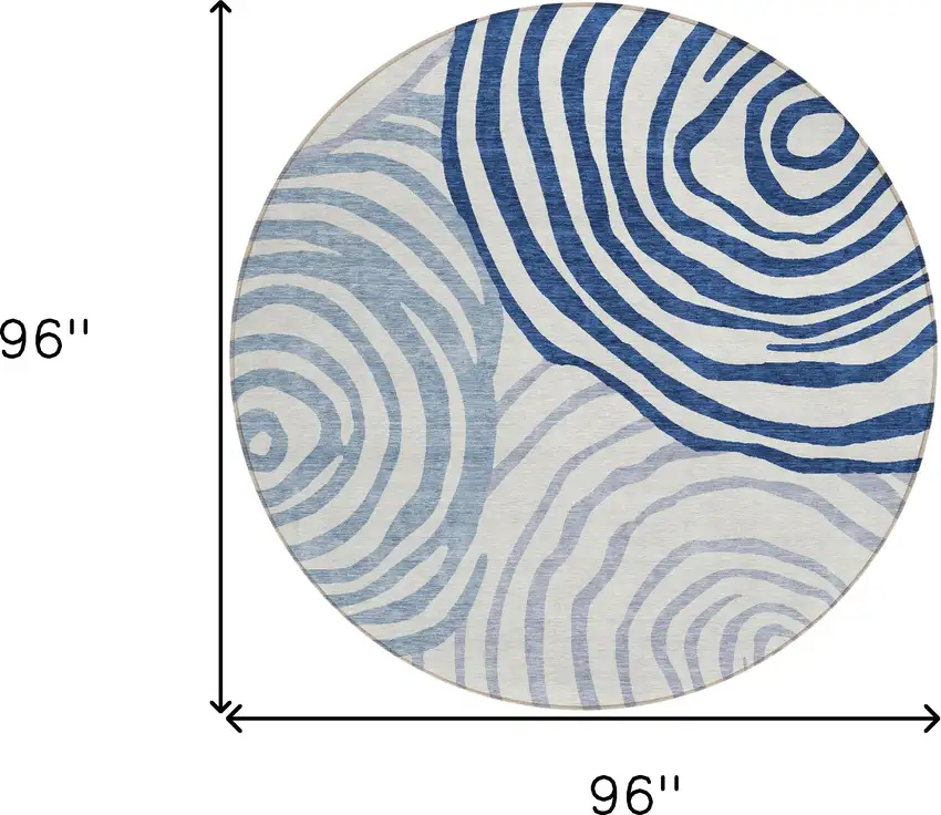 8' Ivory And Navy Blue Round Abstract Washable Indoor Outdoor Area Rug Photo 8